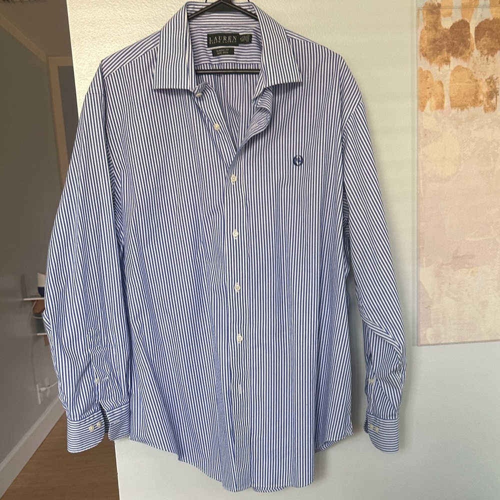 Ralph Lauren Men's Classic Blue Pinstripe Dress Shirt